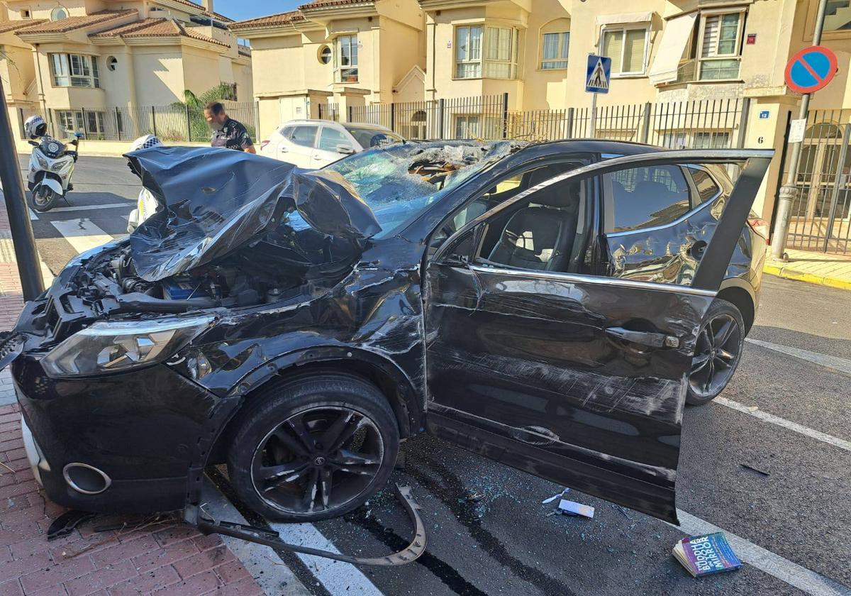 The crashed Nissan Qashqai that the wanted man tried to flee from.